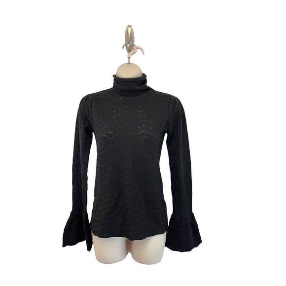 CO Collections Scallop Open Knit Flared Sleeves Turtleneck Sweater Wool Blend XS - Picture 1 of 8